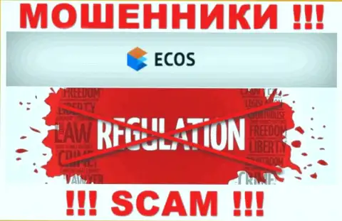 На веб-портале мошенников Экос Ам нет информации о их регуляторе - его попросту нет