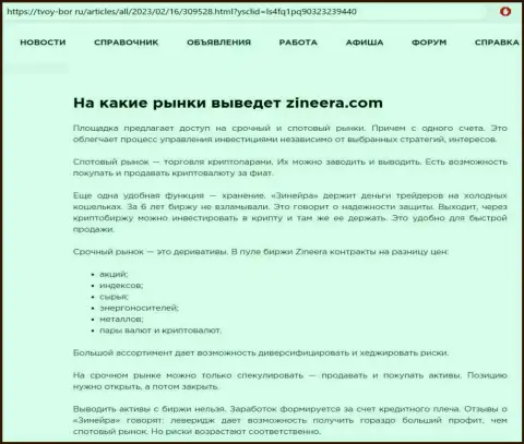 Информационная публикация о широком ряде инструментов для трейдинга брокера Zinnera, представленная на сайте tvoy bor ru