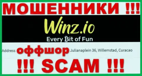 Противозаконно действующая компания Winz Io находится в оффшоре по адресу: Julianaplein 36, Willemstad, Curaçao, будьте крайне осторожны