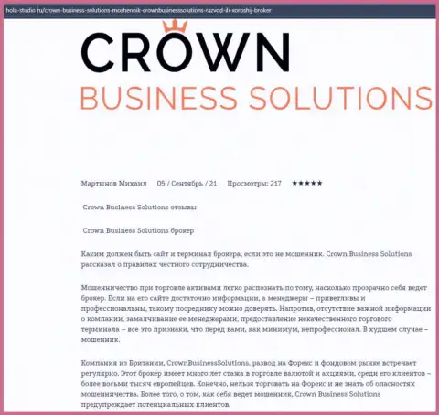 Материал про компанию Crown Business Solutions на сервисе хола студио ру