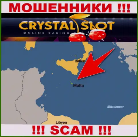 Malta - именно здесь, в офшоре, базируются мошенники Кристал Слот