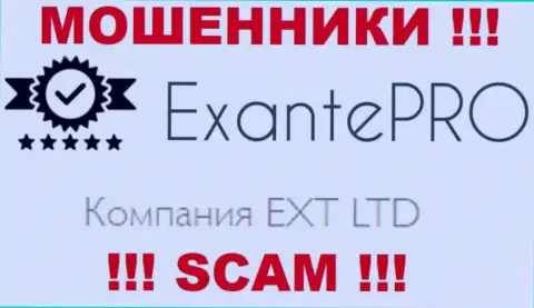 Мошенники ЕКСАНТЕ Про принадлежат юридическому лицу - EXT LTD