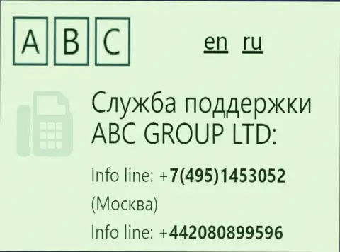 Телефонные номера Форекс организации ABC Group