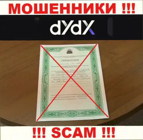 У организации dYdX не представлены данные об их номере лицензии - это циничные мошенники !